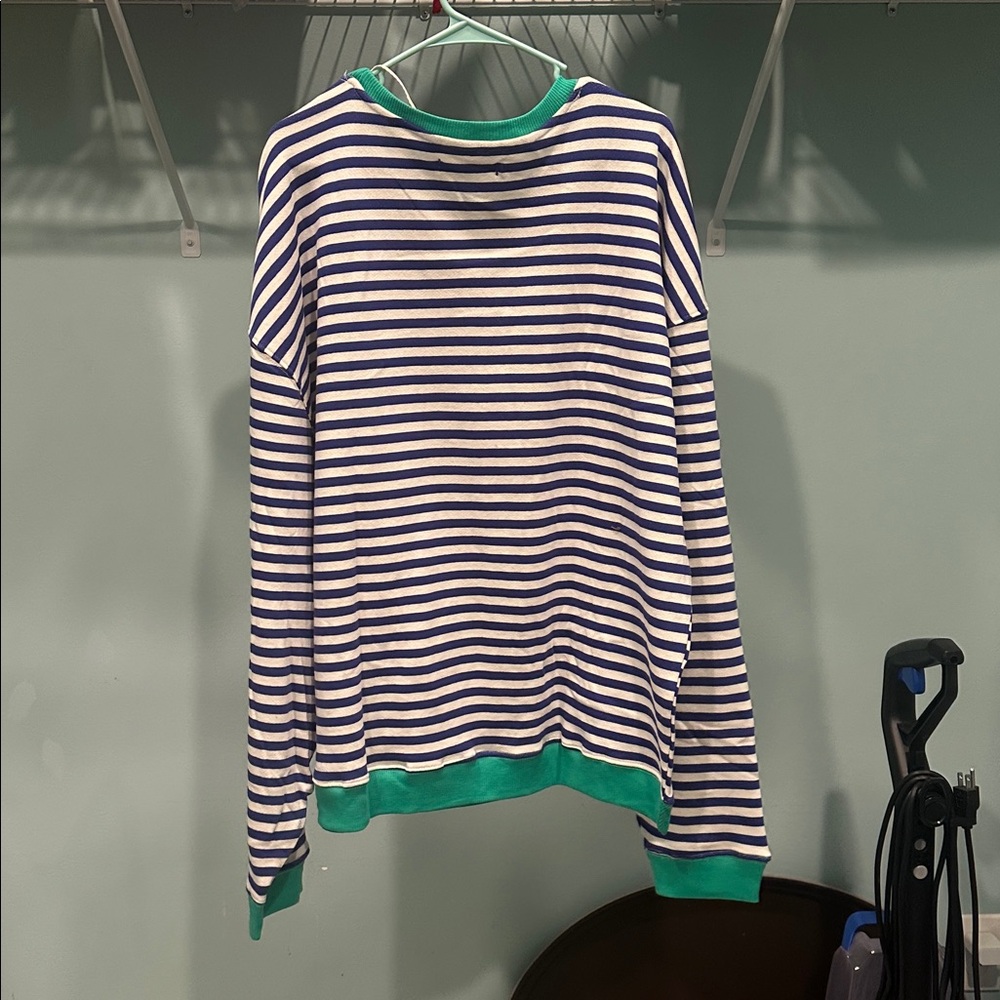 We The Free Blue and White Striped Sweater with Green Trim - Picture 6 of 6